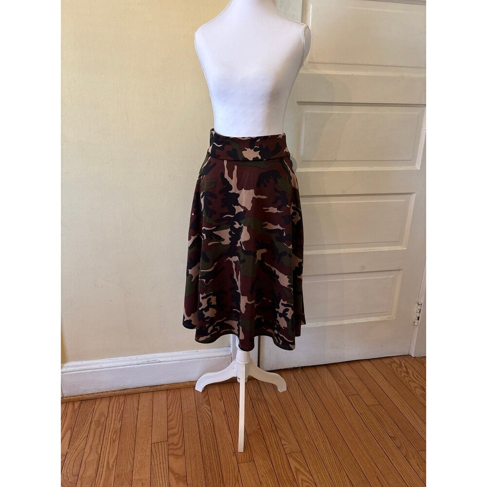 Women's a line midi skirt pockets camo camouflage camping hunting green brown